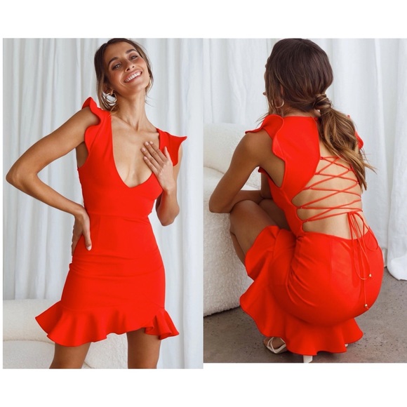SELFIE LESLIE Scarlet Red Ruffle Take Note Frill Dress Sexy Party club Wedding - Picture 9 of 9